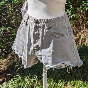 FREE PEOPLE Distressed Ripped Button Fly Shorts Gray Size 28